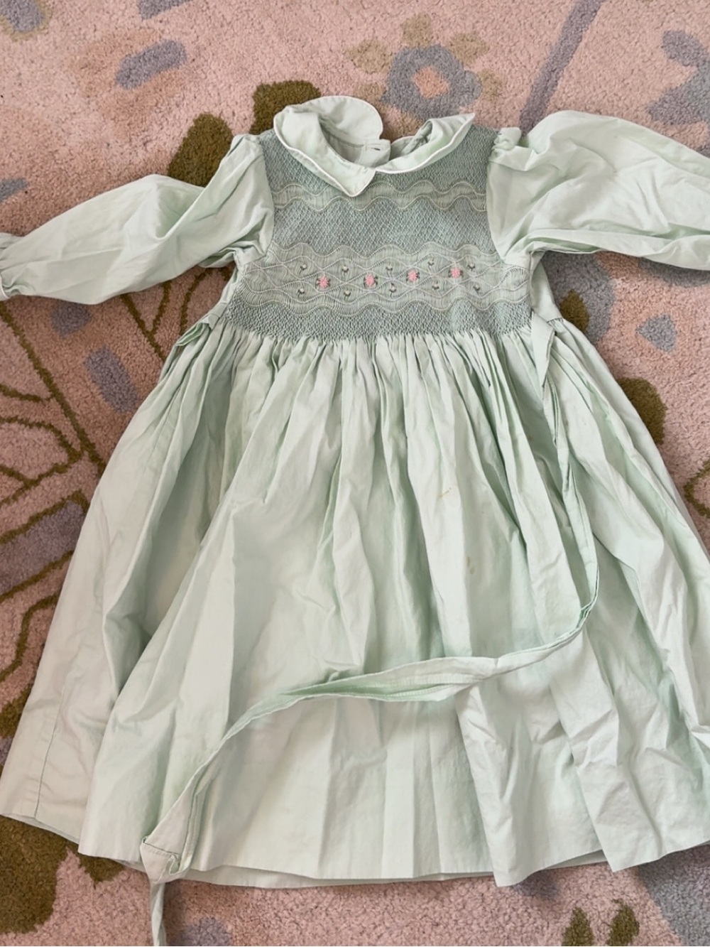Petit Ami Light Mint Smocked Long-Sleeve Dress